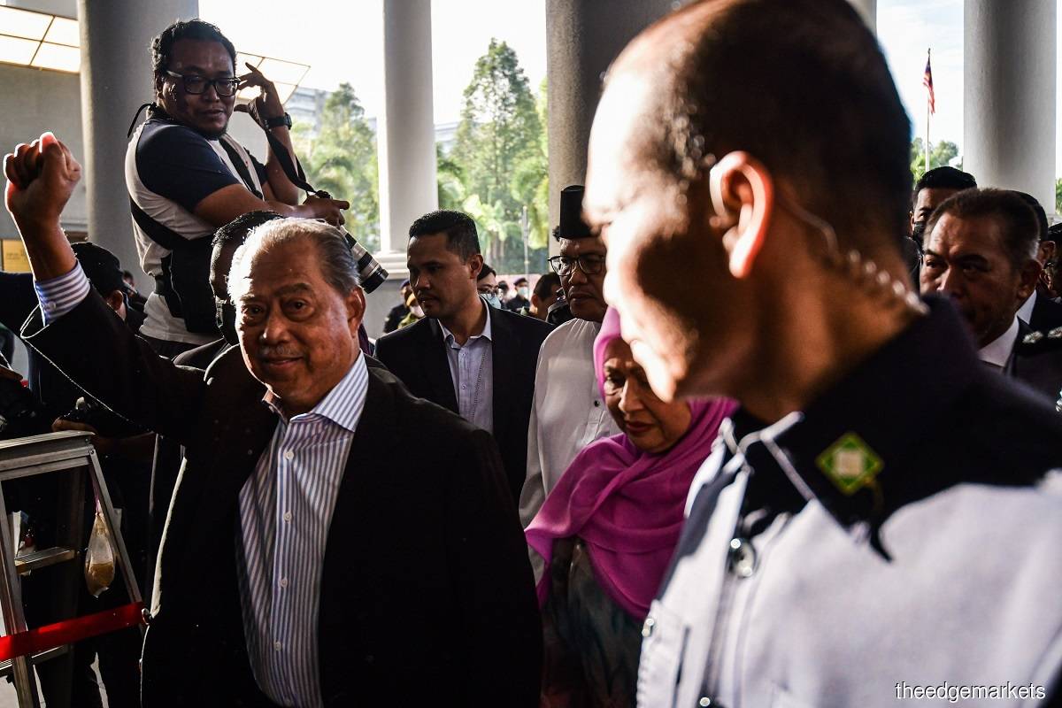 Former prime minister and Perikatan Nasional chairman Tan Sri Muhyiddin Yassin arrived at 8.50am at the Kuala Lumpur High Court on Friday (March 10). He is being charged in connection with the Jana Wibawa projects and related issues. (Photo by Zahid Izzani Mohd Said/The Edge)